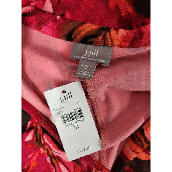 J.Jill Wearever Collection Women's Faux Wrap Tropical Print Dress, Sz M, In Red - Picture 7 of 10